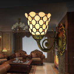 E27 220V 22*27CM 3-5㎡ European Mediterranean Contracted Rural Creative Wrought Iron Wall Lamp Glass Led Lights
