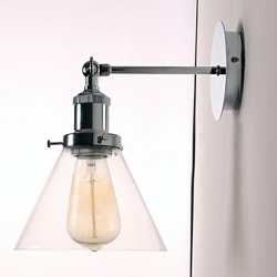 60W Art-Deco Wall Light with Glass Cone Shade Down