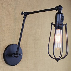 Style Bed Hotel Eestaurant Project Iron Arm Double Retro Vintage Black Belt Wall Lamp Switch