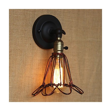 American Industrial-Style Fence Iron Net Red Bronze Decorative Wall Sconce