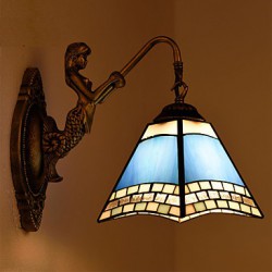 E27 220V 30*25CM 3-5㎡ European Mediterranean Contracted Rural Creative Wrought Iron Wall Lamp Glass Led Lights