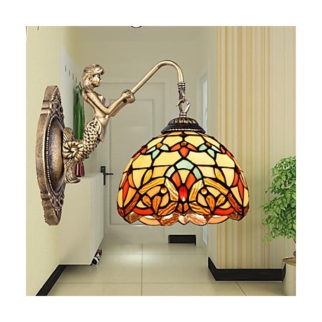 E27 220V 22*28CM 3-5㎡ European Contracted Rural Creative Wrought Iron Wall Lamp Glass Led Lights