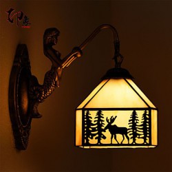 E27 220V 22*28CM 3-5㎡ Christmas Deer European Contracted Rural Creative Wrought Iron Wall Lamp Glass Led Lights