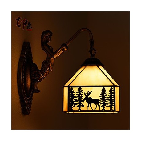 E27 220V 22*28CM 3-5㎡ Christmas Deer European Contracted Rural Creative Wrought Iron Wall Lamp Glass Led Lights