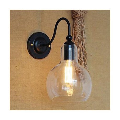 Modern Restaurant Adornment Wall Lamp, Wrought Iron Glass