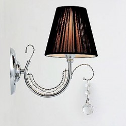 40W Contemporary Wall Light with Fabric Shade Chandelier Style Arm Crystal Droplet