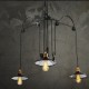 Vintage Pully Pendant Lights 3 Island Foyer Dinning Study Metal+ Galss inside shade