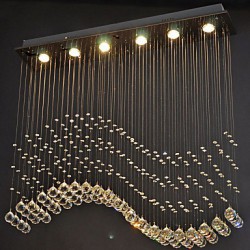 LED Pendant Light 6 Lights Modern Silver Canpoy Transparent Crystal Waves Ceiling Lighting Fixtures