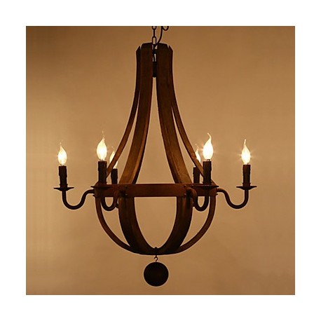 Vintage Amercian Rustic Wooden Pendant Wine Barrel Chandelier Lamp Liviing and Bedroom Lamp