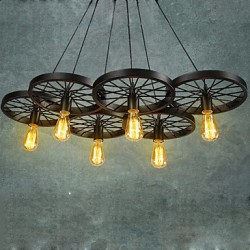 Loft Pendant Lights/Wheel Chandelier/Rustic/Vintage/Retro/Country/Dining/Entry/Game/Metal+Painting