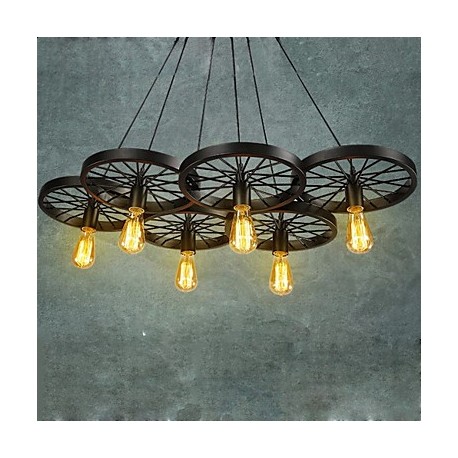 Loft Pendant Lights/Wheel Chandelier/Rustic/Vintage/Retro/Country/Dining/Entry/Game/Metal+Painting