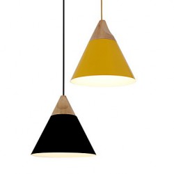 Mini Artistic Cone Pendant Lamp/1 Light/Mordern Simplicity/Finish Black/White/Yellow/Aluminum & Wooden Droplight