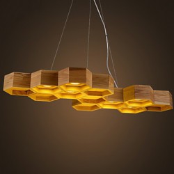 Designer Art Individuality Chandelier Restaurant Bar Simple Honeycomb Wood Lamps