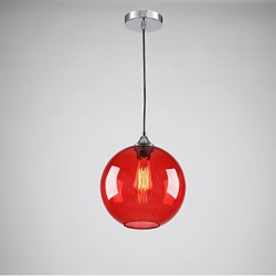 Modern Glass Pendant Light in Round Red Bubble Design