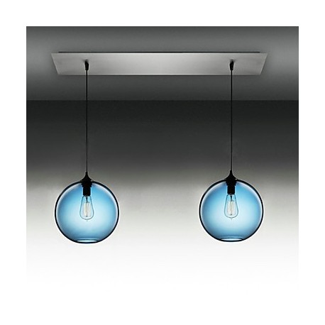 2 - Light Modern Glass Pendant Lights in Round Blue Bubble Design