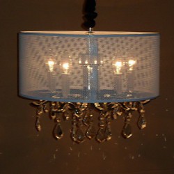 60W Contemporary Crystal Pendant Light with 5 Lights and Semitransparent PVC Shade