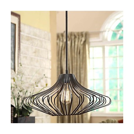 60W Modern Pendant Light with Black Metal Structure Shade