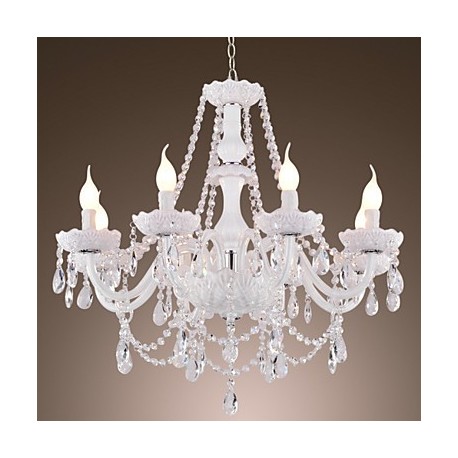 Chandelier White Crystal Modern Living 8 Lights