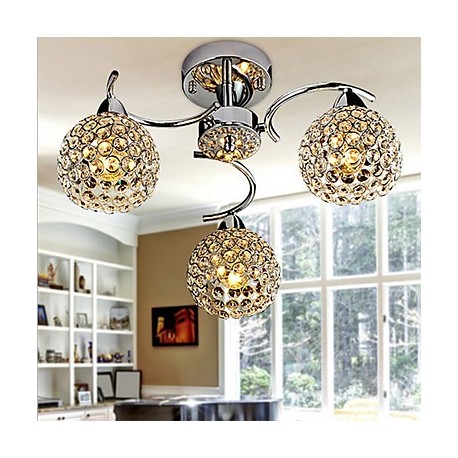Max40W Modern/Contemporary Crystal / Bulb Included Electroplated Metal Pendant Lights / Flush Mount Bedroom / Dining Room / Hall