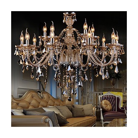 Chandelier Crystal Cognac Color Luxury Modern 2 Tiers Living 15 Lights