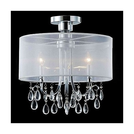 Stylish Crystal Flush Mount with 3 Lights in Fabric Shade