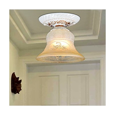 White Flush Mount Light Pattern-Glass-Shade Hand-Gilt European Retro Classic 220V