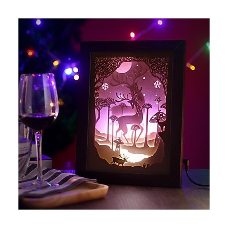 23*23*6CM Christmas Present Novel 3 D Sketch Paper Carving Lamp Creative Mural Frame Lamp Light Led