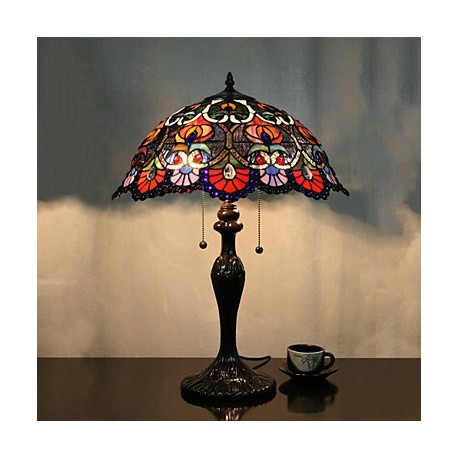 Flower Pattern Table Lamp, 2 Light, Zinc Alloy Glass Painting
