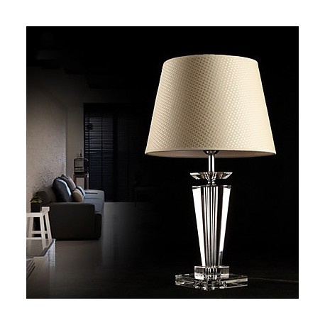 Modern Concise K9 Crystal Table Lamp Flax Shade