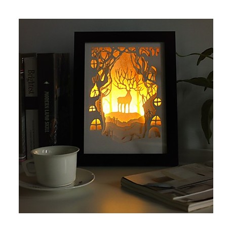 23*23*6CM Christmas Present Novel 3 D Sketch Paper Carving Lamp Creative Mural Frame Lamp Light Led