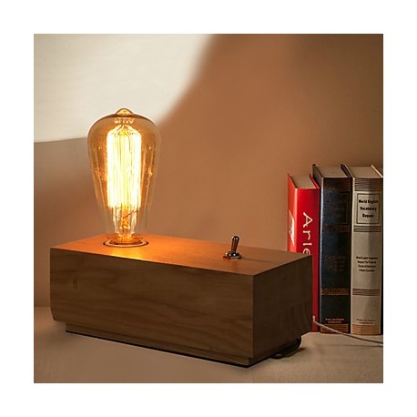 E27 20*10*7CM 15-20㎡220V Button Switch Edison Bulbs Bedroom Nightstand Real Wood Desk Lamp LED Light