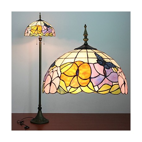 Flower Pattern Floor Lamp, 2 Light, Resin Glass Painting Process