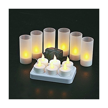 6 pc Warm Yellow LED Rechargeable Flameless Tea Light Candles