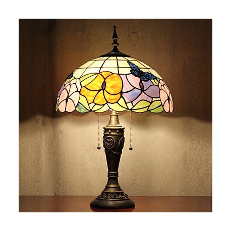 Butterflies Pattern Table Lamp, 2 Light, Resin Glass Painting