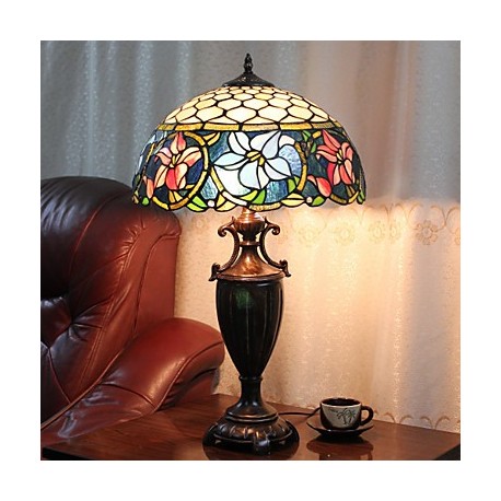 Table Lamp, 2 Light, Quaint Resin Glass Painting