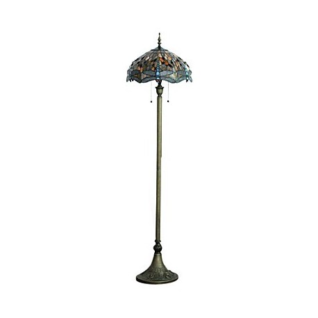 60W Retro Pretty Floor Light Inlaid With Vivid Dragonflies Of Yellow Eyes And Colorful Beads