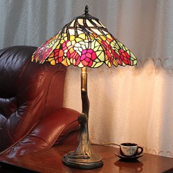 Table Lamp, 2 Light, Splendid Zinc Alloy Glass Painting