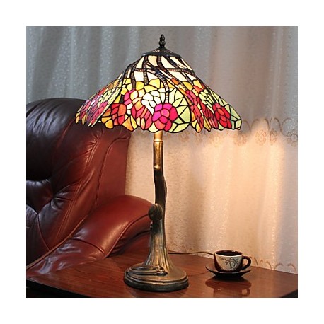 Table Lamp, 2 Light, Splendid Zinc Alloy Glass Painting