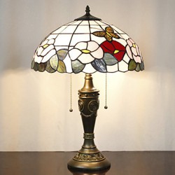 Floral Pattern Table Lamp, 2 Light, Resin Glass Painting