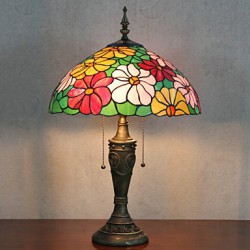 Flower Design Table Lamp, 2 Light, Resin Glass Painting