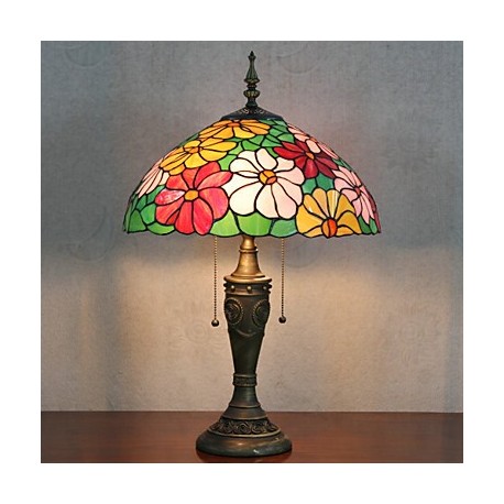 Flower Design Table Lamp, 2 Light, Resin Glass Painting