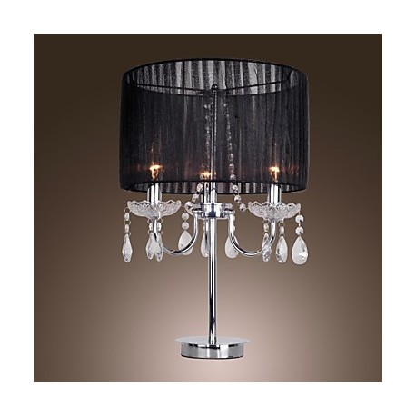 Comtemporary Crystal 3 - Light Table Light with Farbric Shade Candle Featured