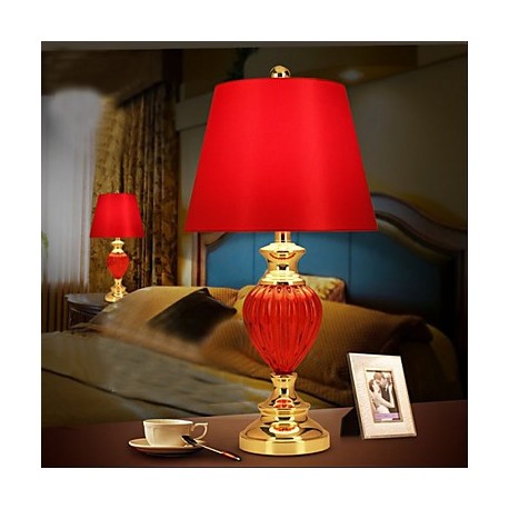 Simple European Style wedding Lamp Glass Red Bedroom Bedside Lamp