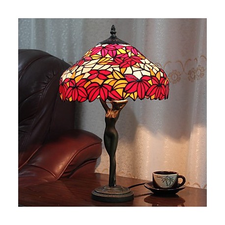 60W Colorful Pretty Table Lamp Patterned With Red Leaf-Goddess Body Pole