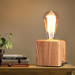 Nordic Mediterranean Style Fumigated Wood Desk Lamp for Reading Room Bedroom,Wooden Art Edison Bulb Table Lamp