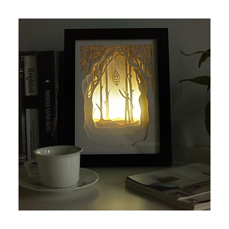 23*23*6CM Christmas Present Novel 3 D Sketch Paper Carving Lamp Creative Mural Frame Lamp Light Led