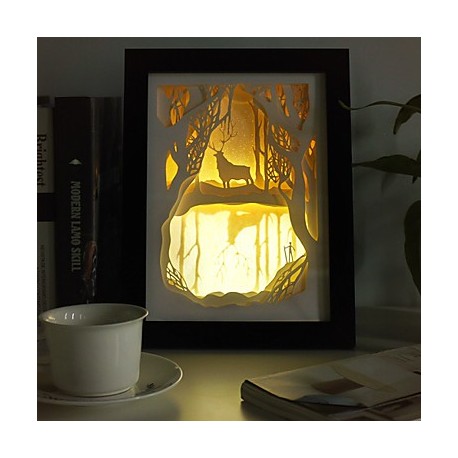 23*23*6CM Christmas Present Novel 3 D Sketch Paper Carving Lamp Creative Mural Frame Lamp Light Led
