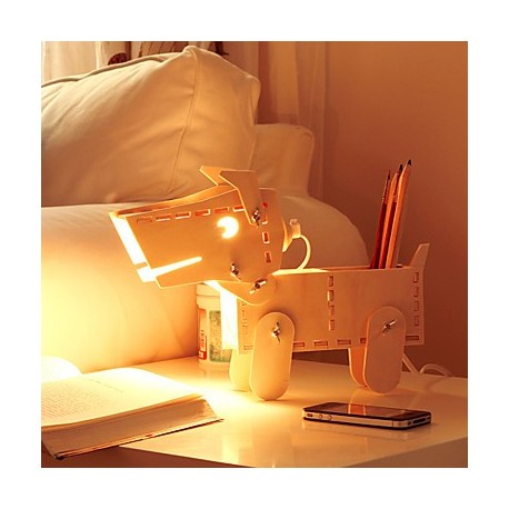 28*26*11CM Adjustable Light Reading Lamp Creative Light Wooden Brush Pot Puppies Desk Lamp Light Led