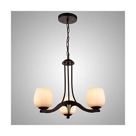 Iron Painting Chandelier with Glass Shade Classic Lighting Lamp 3 Heads