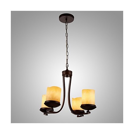 Iron Painting Chandelier with Glass Shade Classic Candle Lighting Lamp 4 Heads